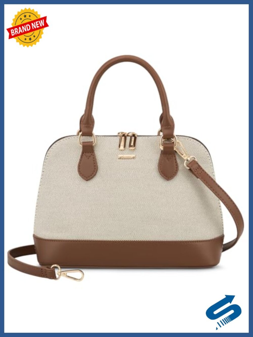 Faux Leather Double Zip Top Handle Satchel Crossbody Bag